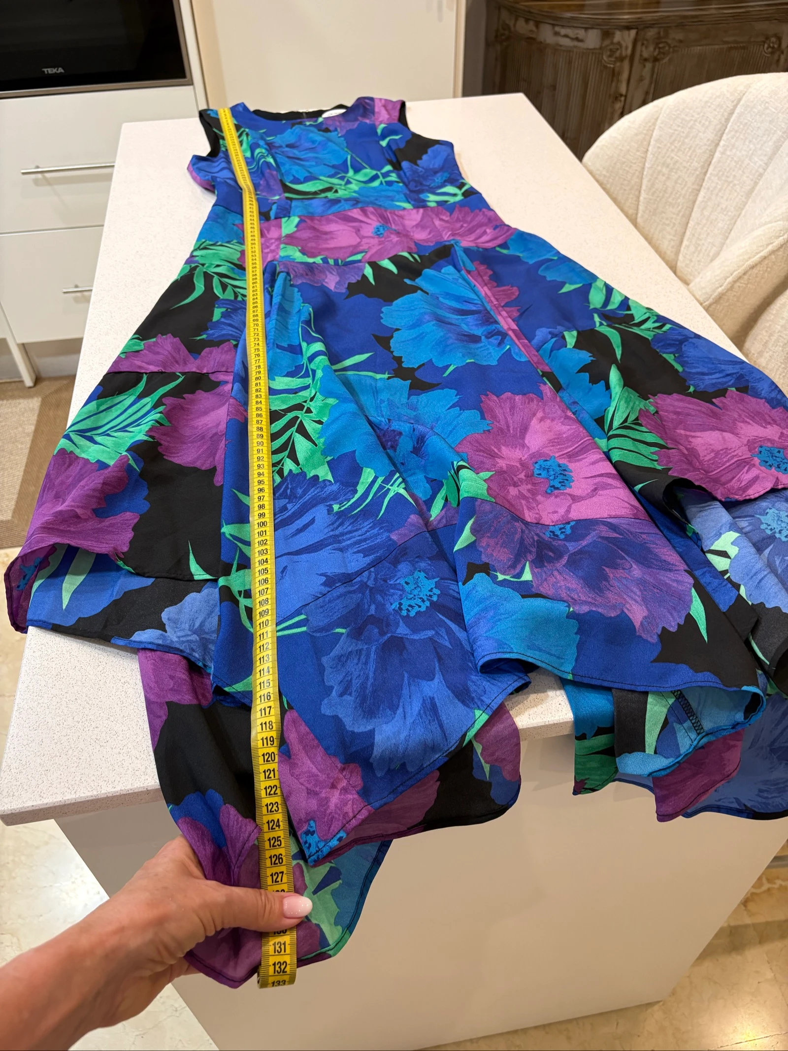 Calvin Klein jurk met bloemenprint blauw/paars, asymmetrisch, maat 4 (US) maat 36/38 – photo 9